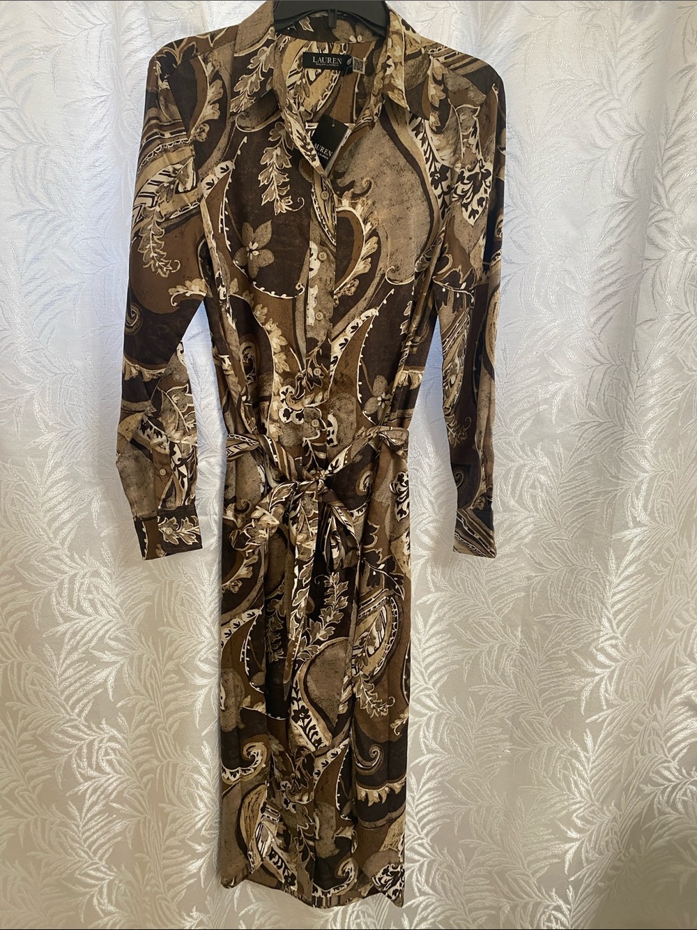 Lauren Ralph Lauren Brown Paisley Long-Sleeve Shirt Dress